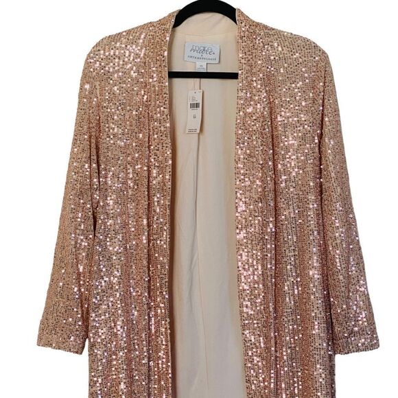 Anthropologie x Mare Mare Rose Gold Sequin Open Duster Sz XS NWT - Picture 6 of 16